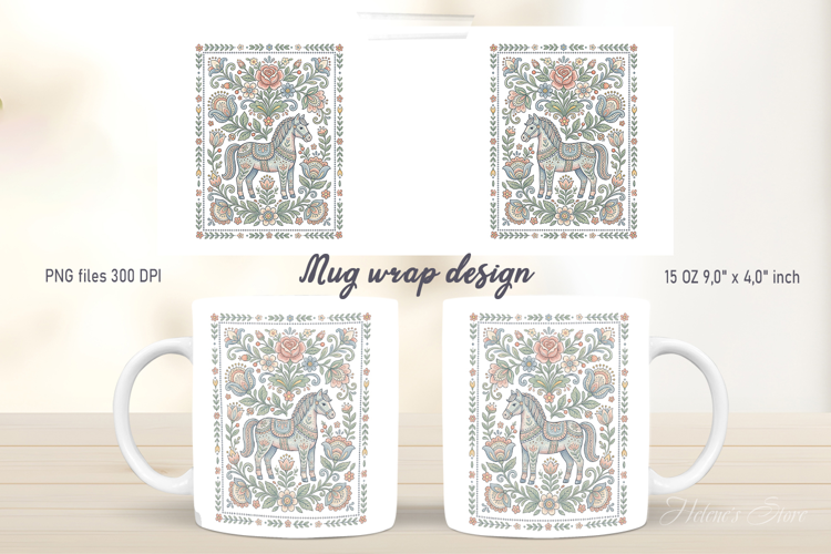 Cute horse mug wrap design | Pastel farm pattern designs png
