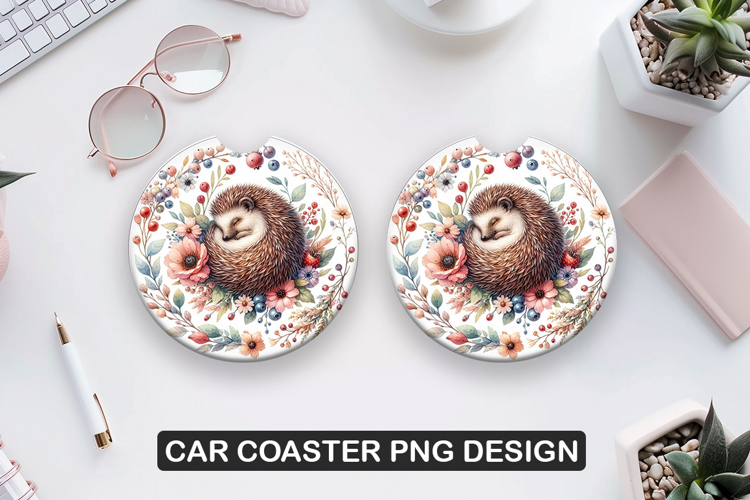 Hedgehog Car Coaster Sublimation| Animal Coaster PNG