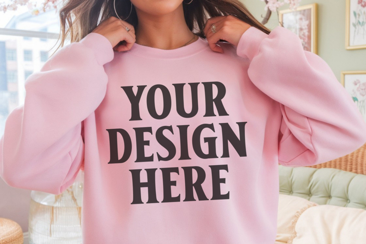 Gildan 18000 Light Pink Mockup , Crewneck Sweatshirt Boho