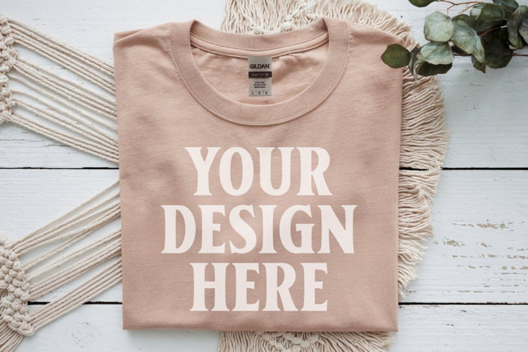Sand Gildan 5000 Flat Lay Tshirt Mockup, G5000 mockups