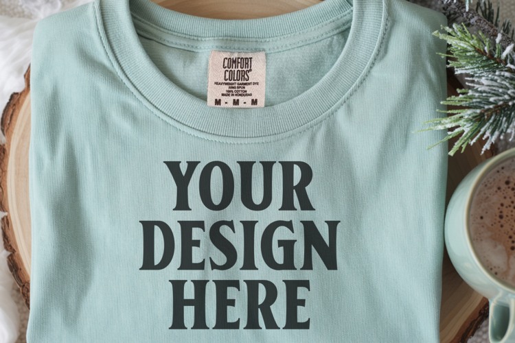 Seafoam Comfort Colors 1717 Christmas Folded T-Shirt Mockup