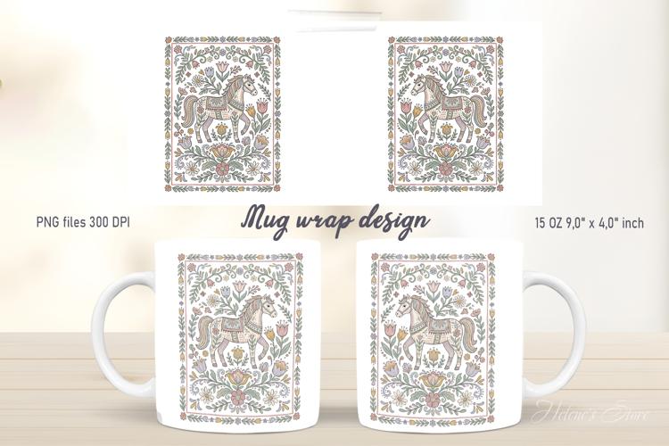 Cute horse mug wrap design | Pastel farm pattern designs png