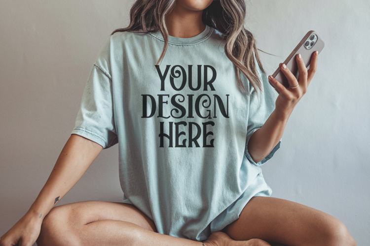 Comfort Colors 1717 Seafoam T-shirt Mockups, Real Model