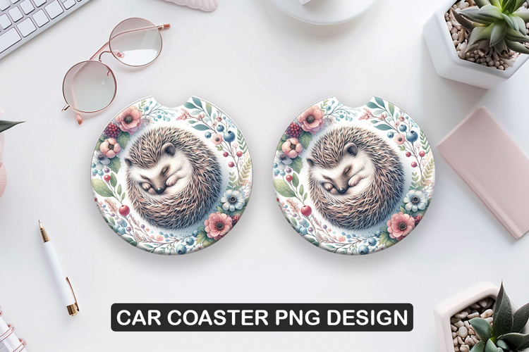 Hedgehog Car Coaster Sublimation| Animal Coaster PNG