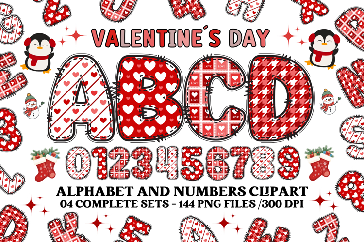 Valentine Alphabet Clip Art, valentines day letters doodle