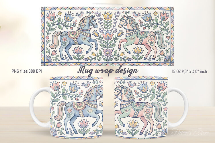 Cute horse mug wrap design | Pastel farm pattern designs png example image 1