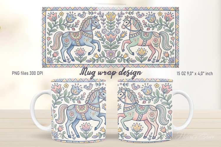 Cute horse mug wrap design | Pastel farm pattern designs png