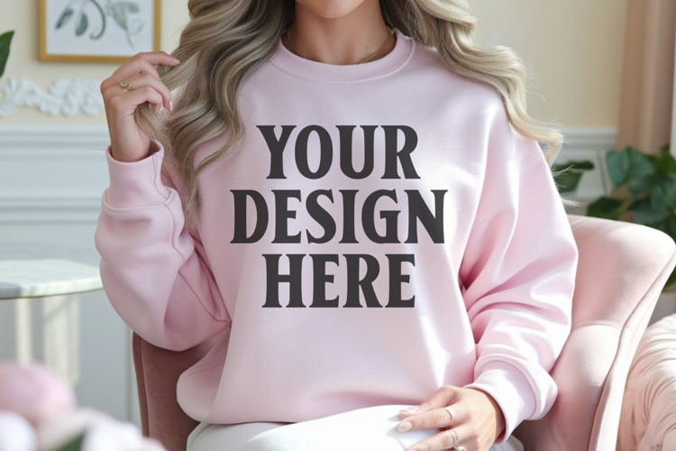 Gildan 18000 Light Pink Mockup , Crewneck Sweatshirt Boho
