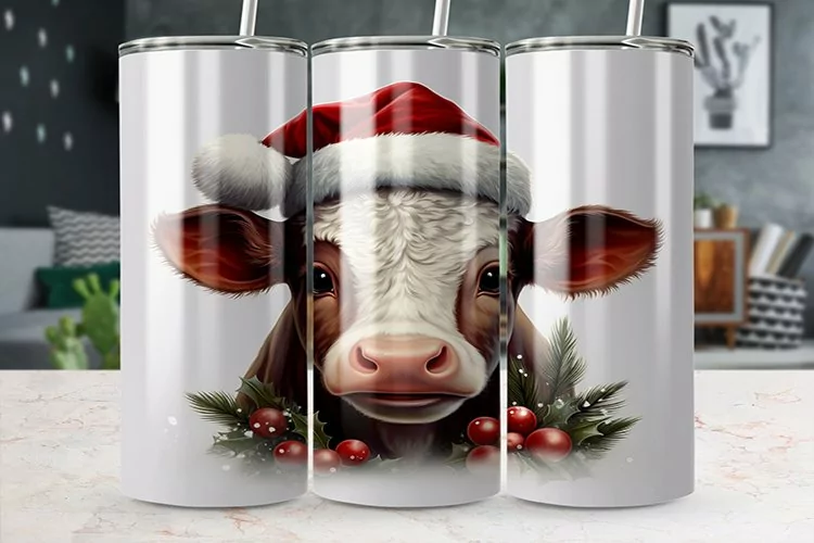 Christmas Highland Cow 20 oz Skinny Tumbler Sublimation