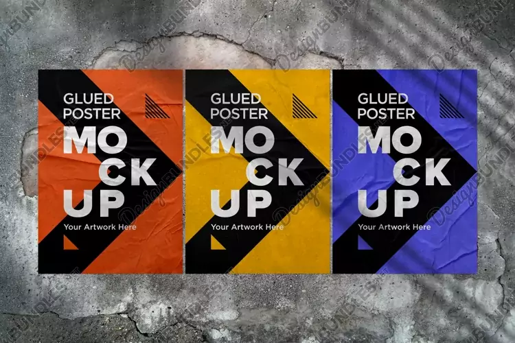 Glued and Crumpled Poster Mockup with Shadow Overlay