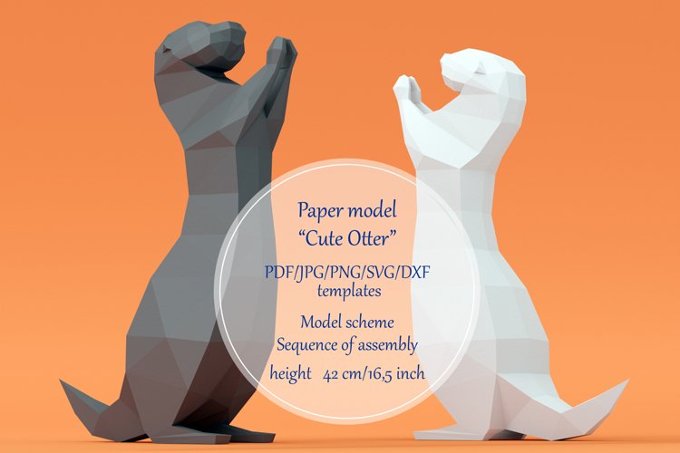 Paper model Cute Otter. Printable papercutting templates. example image 1