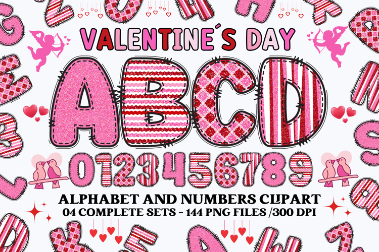 Valentine Alphabet Clip Art, valentines day letters doodle