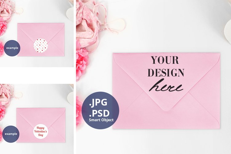 Envelope Sticker Mockup Valentine's Day PSD, JPG example image 1