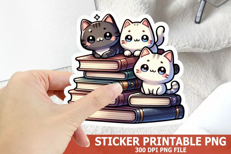 Cute Cat on A Stack of Books Sticker| Books Sticker