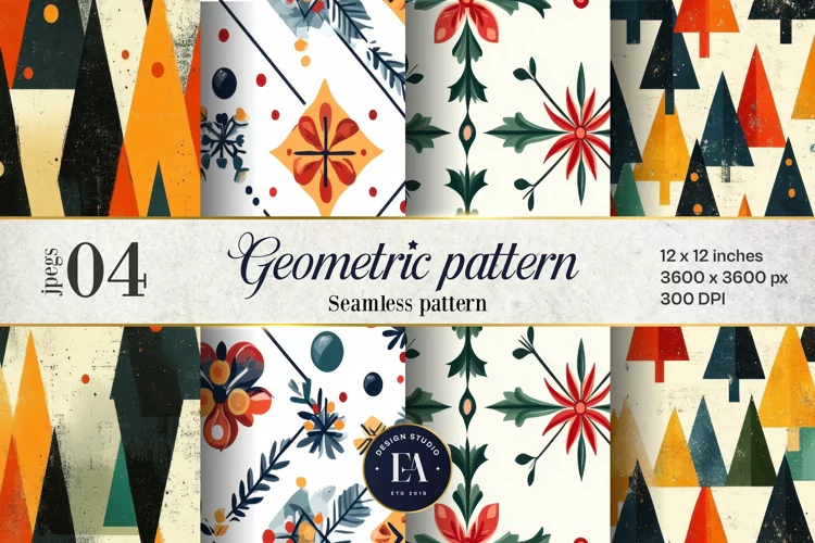 Bold Geometric Festive Pattern Digital Paper | Geometric