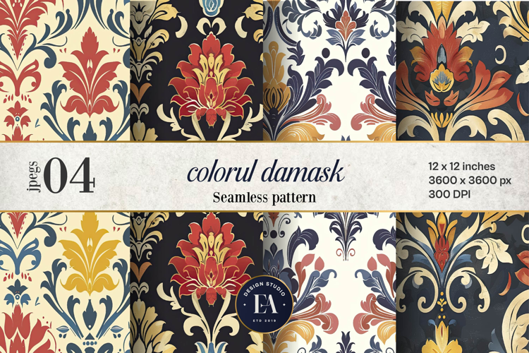 Colorful Damask Pattern | Vintage Ornate Floral Design