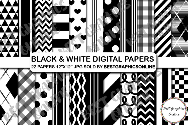 22 Black and White Digital Background Papers, Polka dots