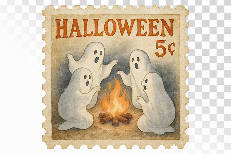Halloween Ghosts Campfire Stamp PNG