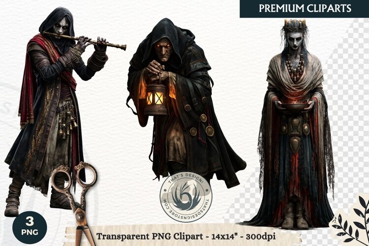 Gothic Ritual Dark Fantasy Halloween Horror Clipart example image 1
