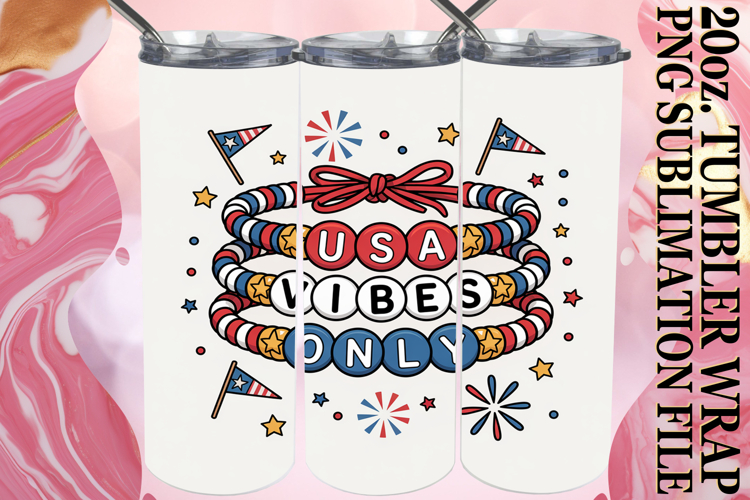 Blissful travels 20oz tumbler wrap, Patriotic example image 1