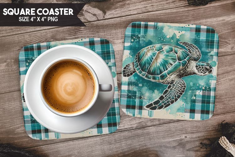 Turtle, Animal coaster, Buffalo Plaid Square Coaster PNG
