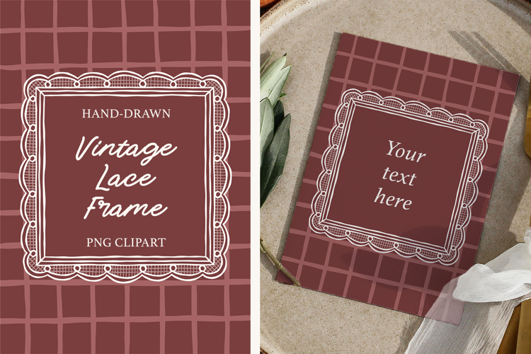 Hand Drawn Vintage Lace Square Frame PNG for Wedding Crafts