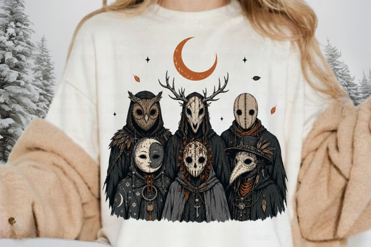 Gothic Pagan Mask Cult PNG Sublimation Design - Plague