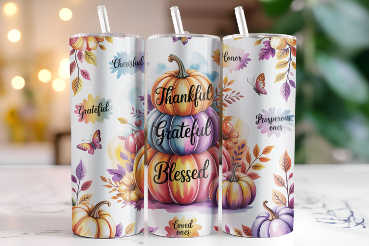 Thankful Grateful Blessed Tumbler Wrap | Sublimation