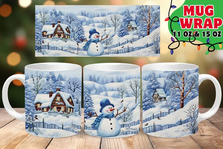 Christmas Snowman 3D Embroidered Celebration 15oz Mug