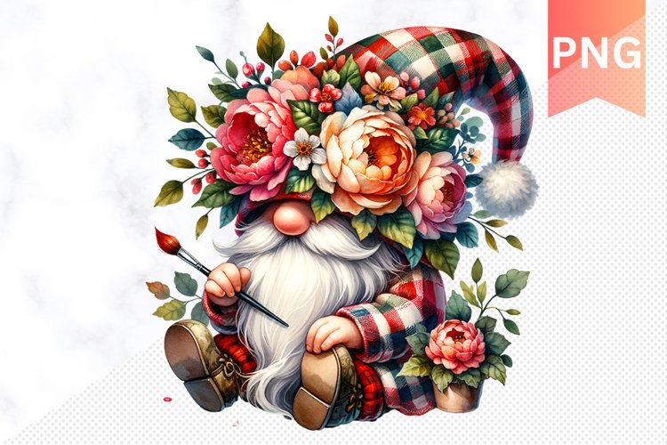 Floral Gnome Sublimation - Gnome Clipart Design