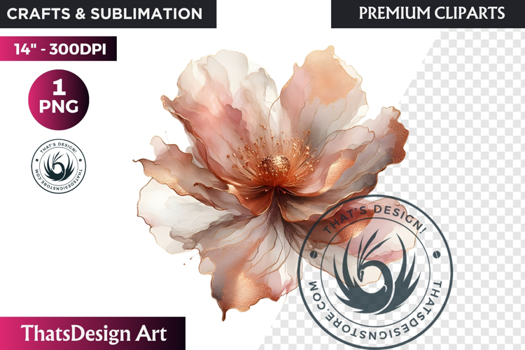 Rose Gold Pink flowers Clipart, Abstract Flowers Wedding PNG