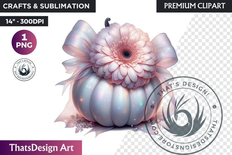 Floral Dreamy Pastel coquette pumpkin with bow PNG Clipart