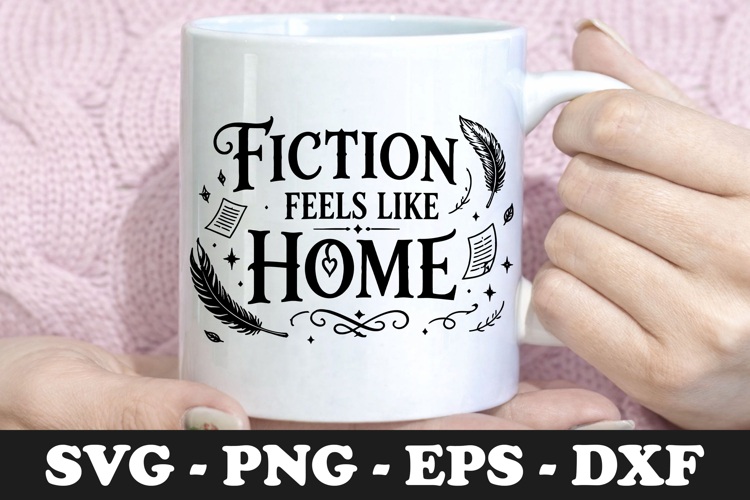 Fiction Feels Like Home Feather Book SVG Design