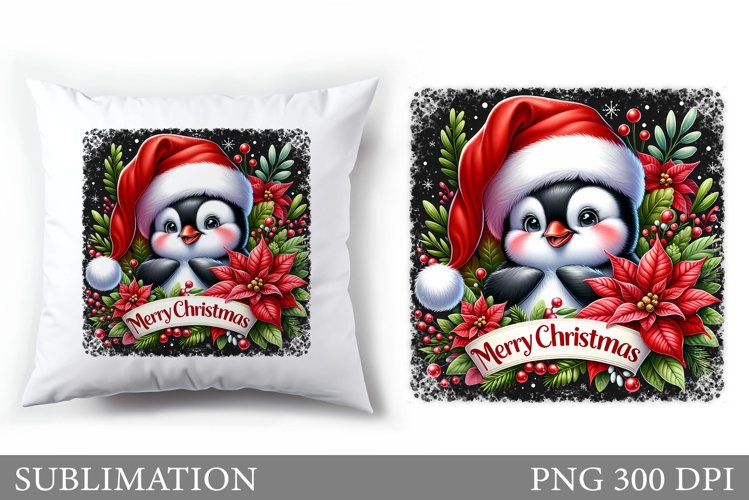 Cute Penguin Pillow Design. Christmas Pillow Sublimation example image 1