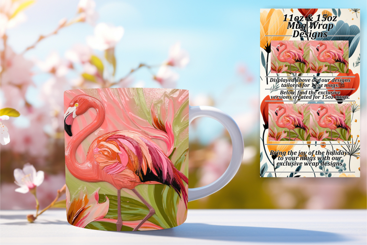 Alluring 15oz Mug Wrap Png Design , Flamingo