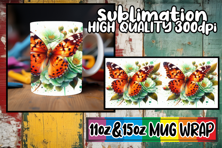 Joyful sunsets 11oz 15oz sublimation wrap, Butterfly
