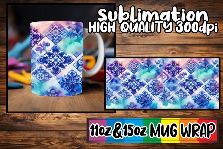 Inviting moments 11oz 15oz mug wrap, Watercolor Pattern example image 1