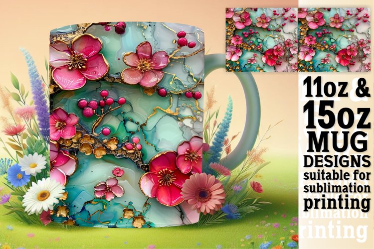 Dreamy Flower Pattern Mug Wrap: 3D Sublimation example image 1