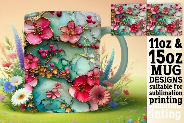 Dreamy Flower Pattern Mug Wrap: 3D Sublimation