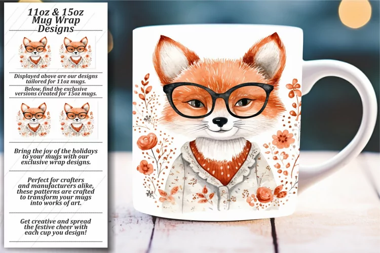 Express Your Love: Boho Watercolor Mug Wrap Fox