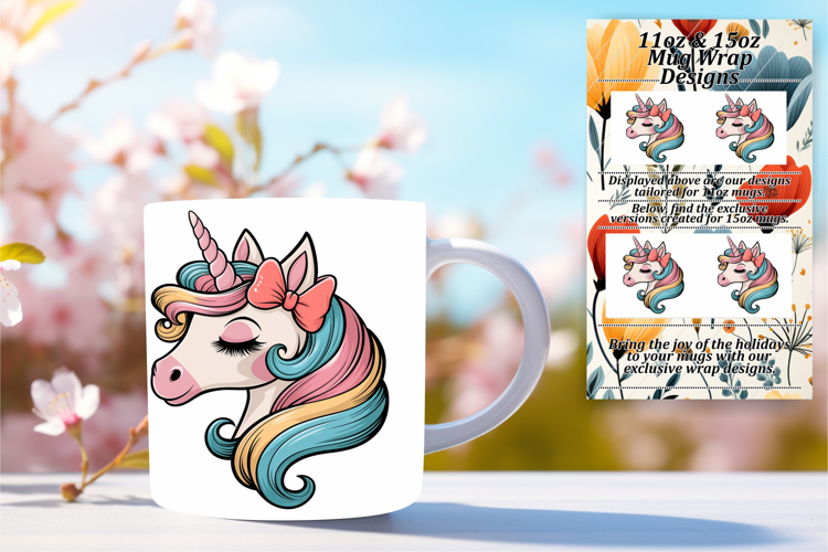 Bold 15oz Mug Wrap Png Design , Unicorn