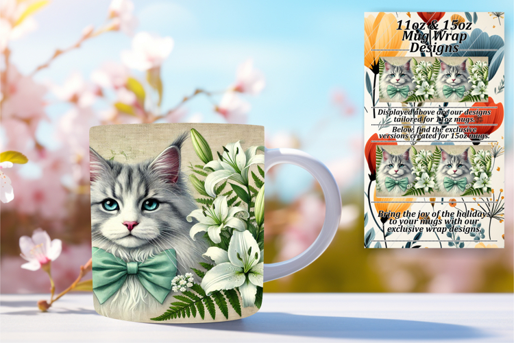 Sophisticated 15oz Mug Wrap Png , Cute Cat