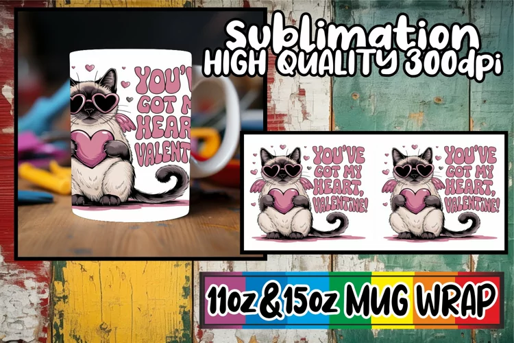 Inspiring sunsets 11oz 15oz sublimation wrap, Valentines Cat