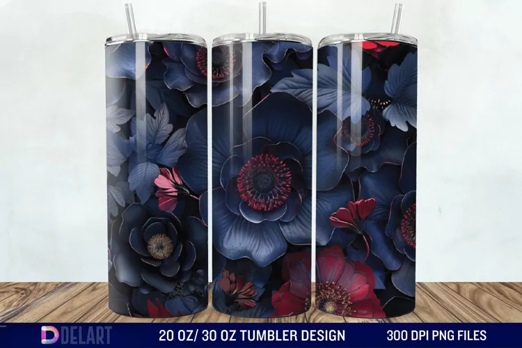 3d Dark floral Tumbler Wrap