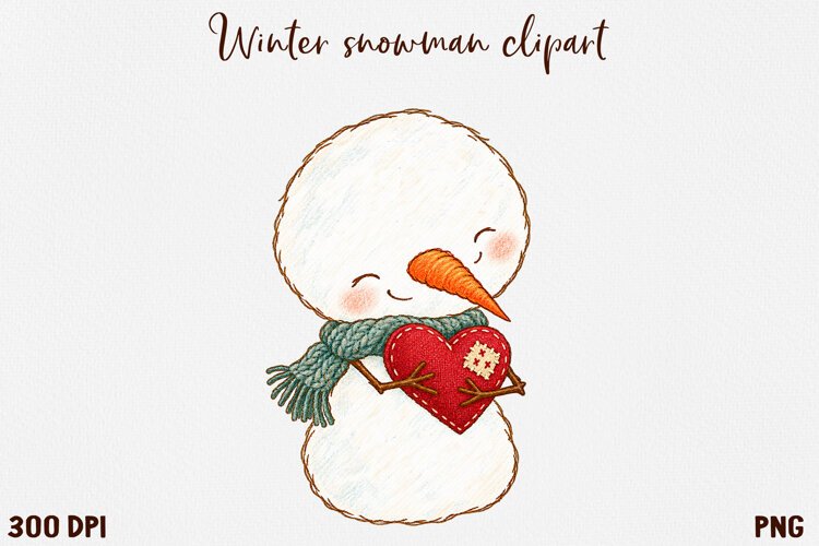 Cute Winter Snowman Clipart, Cozy Christmas Snowman PNG. example image 1