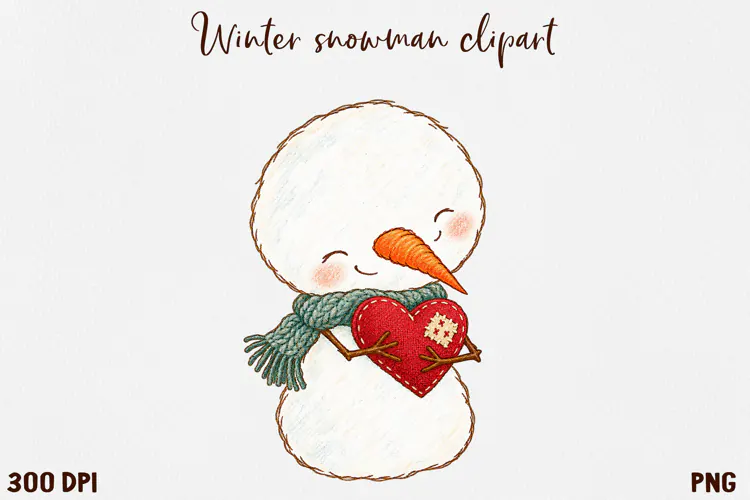 Cute Winter Snowman Clipart, Cozy Christmas Snowman PNG.