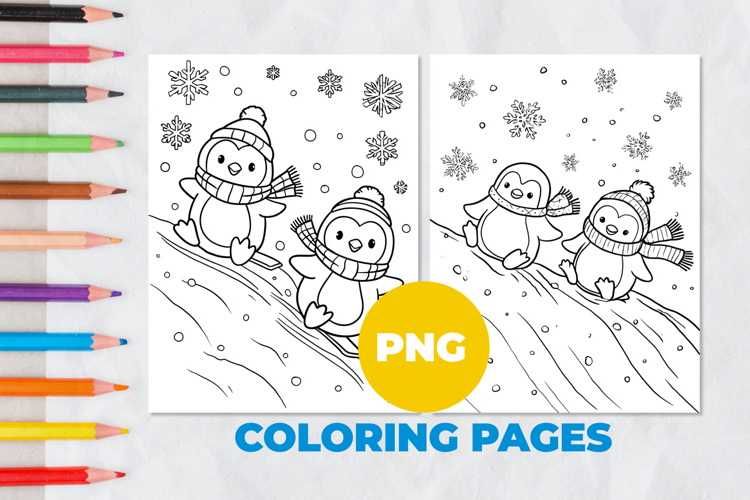 Penguins on a snowy hill Coloring Pages | Coloring book