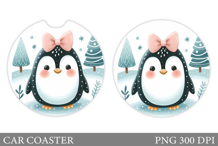 Cute Penguin Car Coaster. Christmas Car Coaster Design example image 1