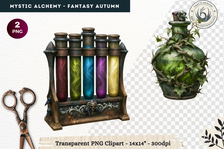 Gothic Witch Mystic Alchemy Clipart, Autumn Apothecary PNG