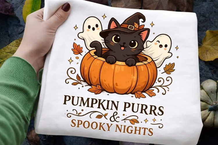 Pumpkin Purrs and Spooky Nights Halloween Cat Sublimation
